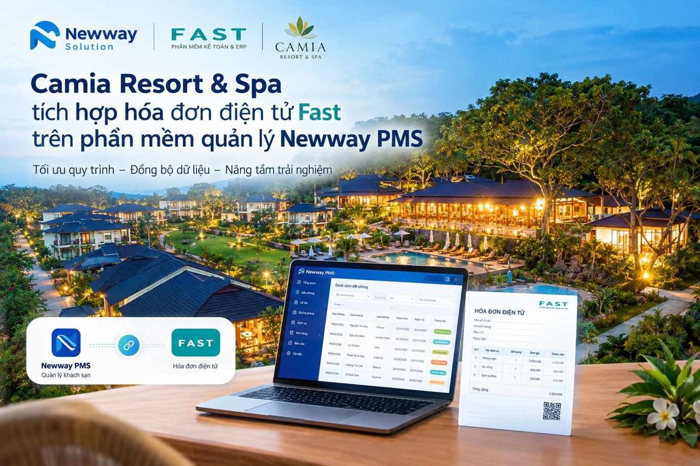Camia Resort & Spa số hóa quy trình xuất hóa đơn cùng Newway PMS và Fast